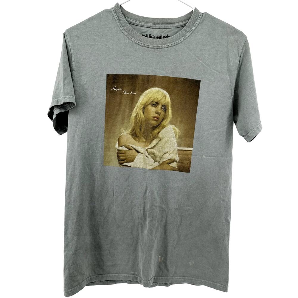 Billie Eilish 2021 Happier Than Ever Tee Crew Neck Cotton Cloud Tour Gray Small
